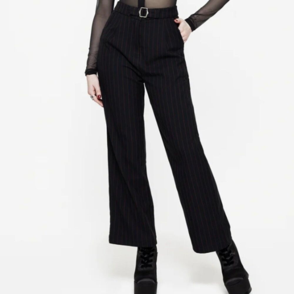 NWT Disturbia Enyo Belt Detail Stripe Wide Leg Trouser